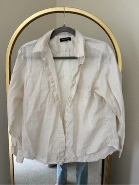 Massimo Dutti Off-White Linen Button-Down Shirt